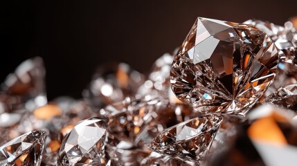 A collection of beautifully cut brown diamonds glistens, showcasing their intricate facets and natural allure typically admired by jewelers and collectors alike.