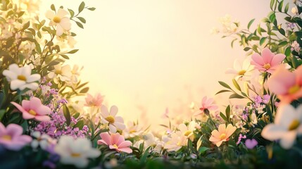 Pastel Flowers Blooming in Soft Sunlight