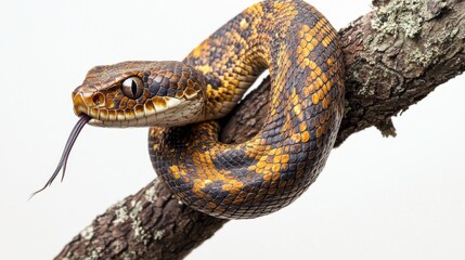 Obraz premium Colorful Snake Coiled on Branch with Intricate Patterns