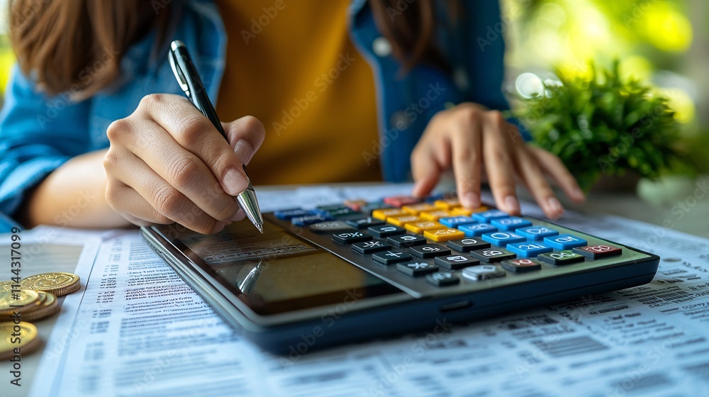 Poster parent entering irs refund data into a fafsa application on a tablet stock photo with side copy spac