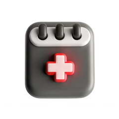 Obraz premium This image depicts a 3D model of a medical calendar icon featuring a red cross symbol, highlighting health-related scheduling.