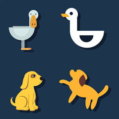 Vector illustration of the design of 2 ducks or geese and 2 dogs.