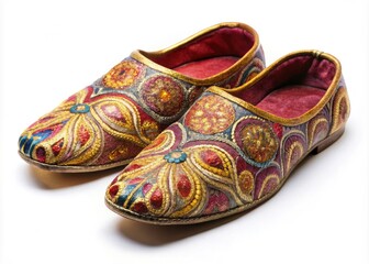 Night Photography: Old Worn Arab Granny Slippers Isolated on White Background