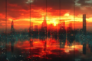 Abstract geometric cityscape, futuristic architecture, digital art, 32k 