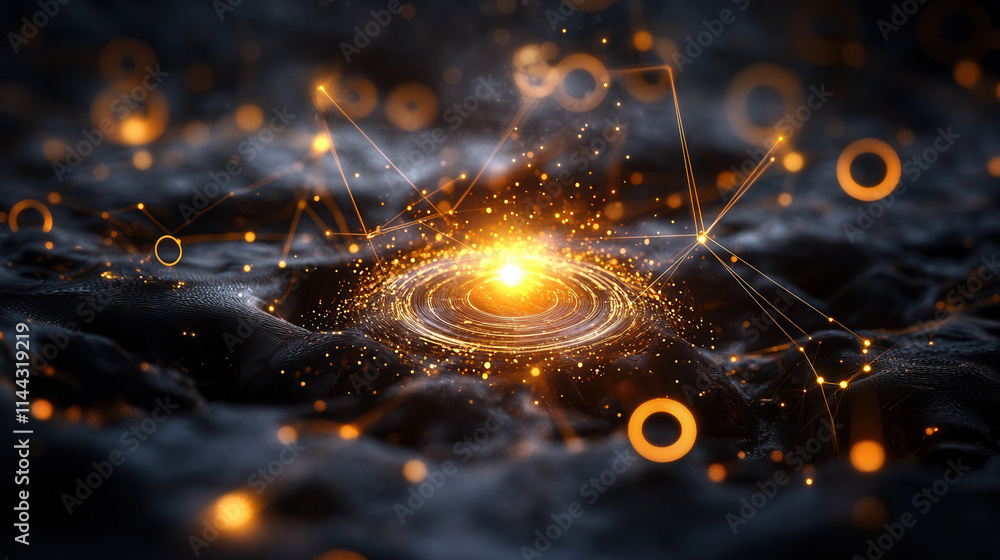 Poster mesmerizing abstract carbon structure with glowing circles and light