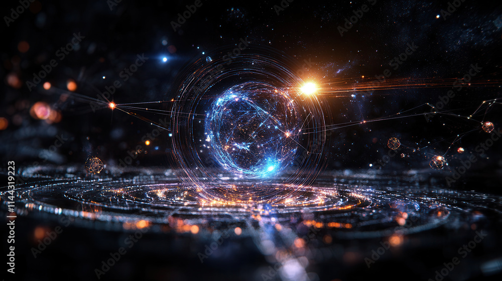 Poster mesmerizing abstract representation of glowing carbon structure with intricate details and vibrant c