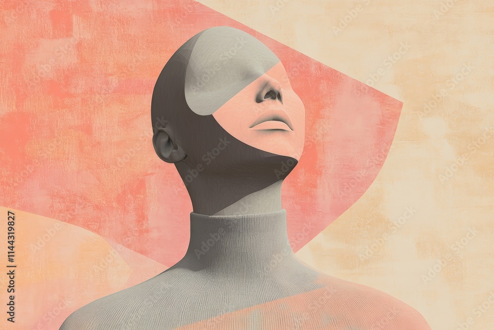 Poster abstract portrait of a faceless figure in soft colors - conceptual art exploring identity and self-e