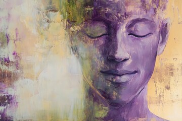 Abstract Portrait of a Serene Face in Purple Tones - Modern Art for Calm and Inspirational Home Decor