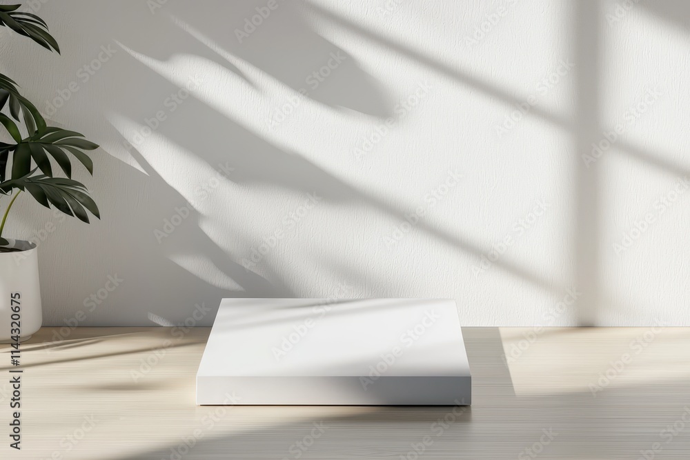Aufkleber minimalist empty display platform with natural light shadows
