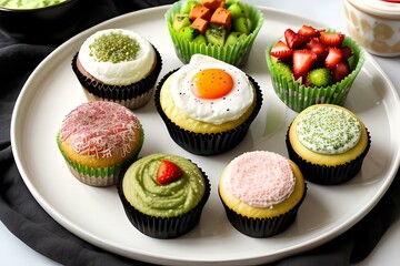 Cupcakes with Cream and Strawberries