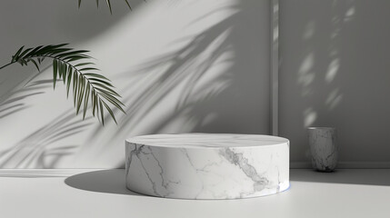 White Marble Podium in a Minimalist Background for Elegant Product Display