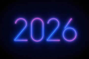 Minimalist Blue-Purple Neon 2026 Outline on Black Background