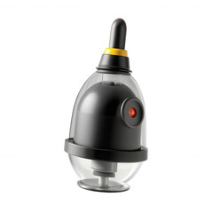 This image features a sleek black kitchen gadget with a transparent base and a yellow accent. Ideal for modern kitchens, it combines function with style.