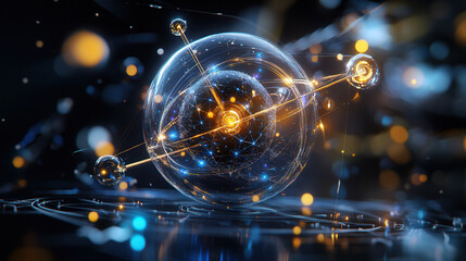 Obraz premium Futuristic carbon molecule with glowing elements and intricate details, showcasing vibrant atomic structure