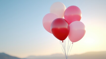 Fototapeta premium Pink & Red Balloons Sunset Sky Background