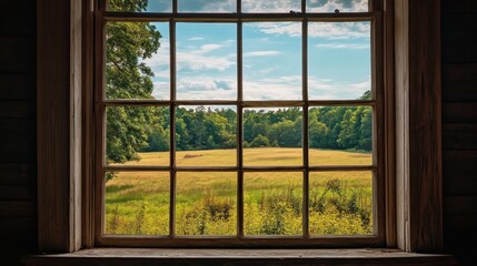 Fototapeta premium View through a window of a summer landscape.