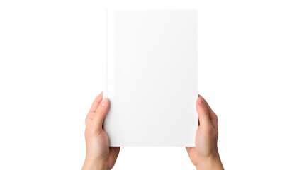 Hand holding blank book & hard cover mockup Isolated on transparent background, clippig path