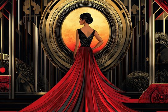 Embark on a journey to the glamorous Art Deco era with this captivating poster. The roaring 1920s come to life with opulent geometric patterns, sleek lines, and gilded accents. Art Deco architecture 