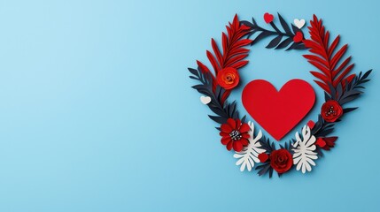 Red Heart Paper Flowers Wreath Valentine's Day
