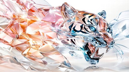 Dynamic crystal tiger roaring digital art abstract environment vivid colors creative concept