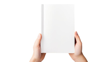 Hand holding blank book & hard cover mockup Isolated on transparent background, clippig path