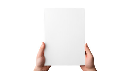 Hand holding blank book & hard cover mockup Isolated on transparent background, clippig path