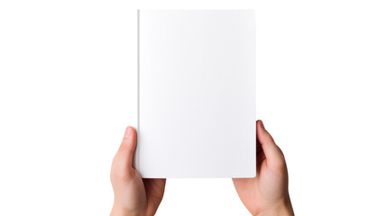 Hand holding blank book & hard cover mockup Isolated on transparent background, clippig path