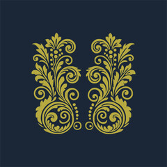 golden decorative elements. Vintage decor floral collection.