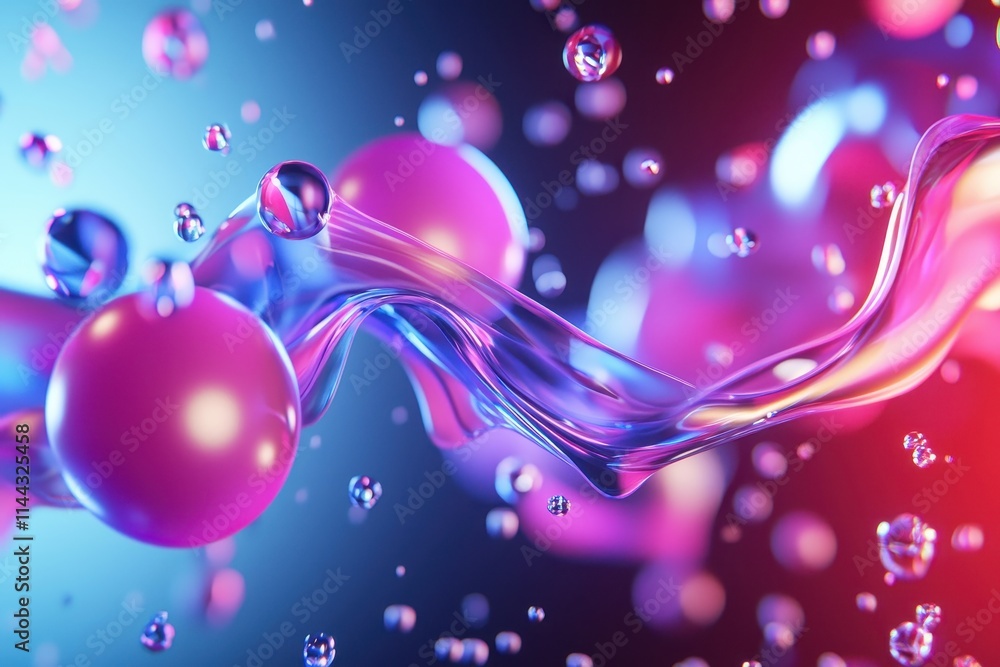 Poster Colorful Abstract Fluid Shapes and Bubbles in Dynamic Movement