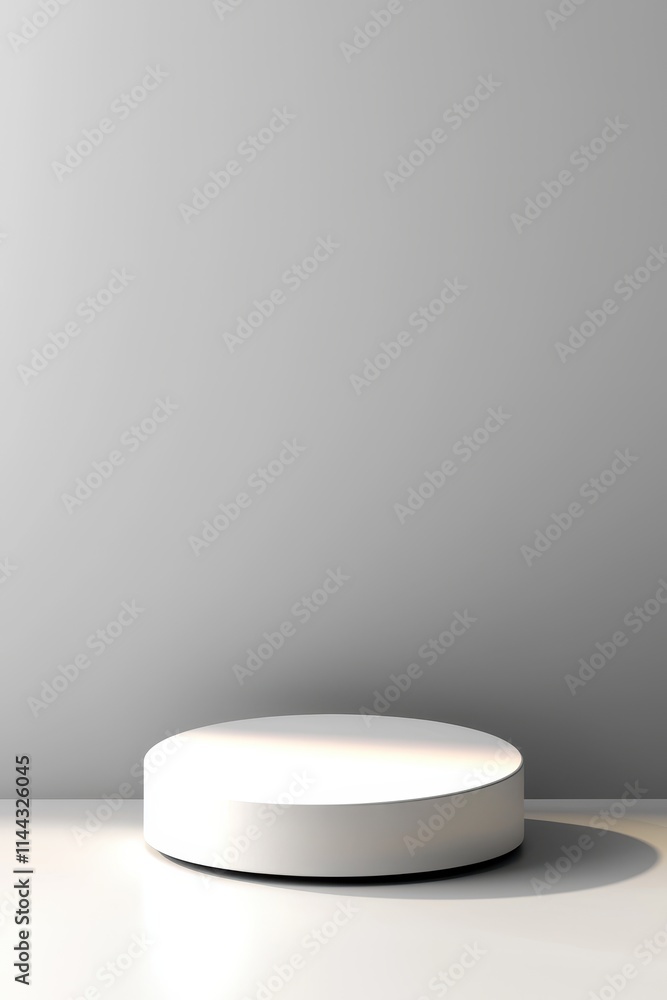 Poster Minimalist Round Pedestal Displaying Object Against Gray Background