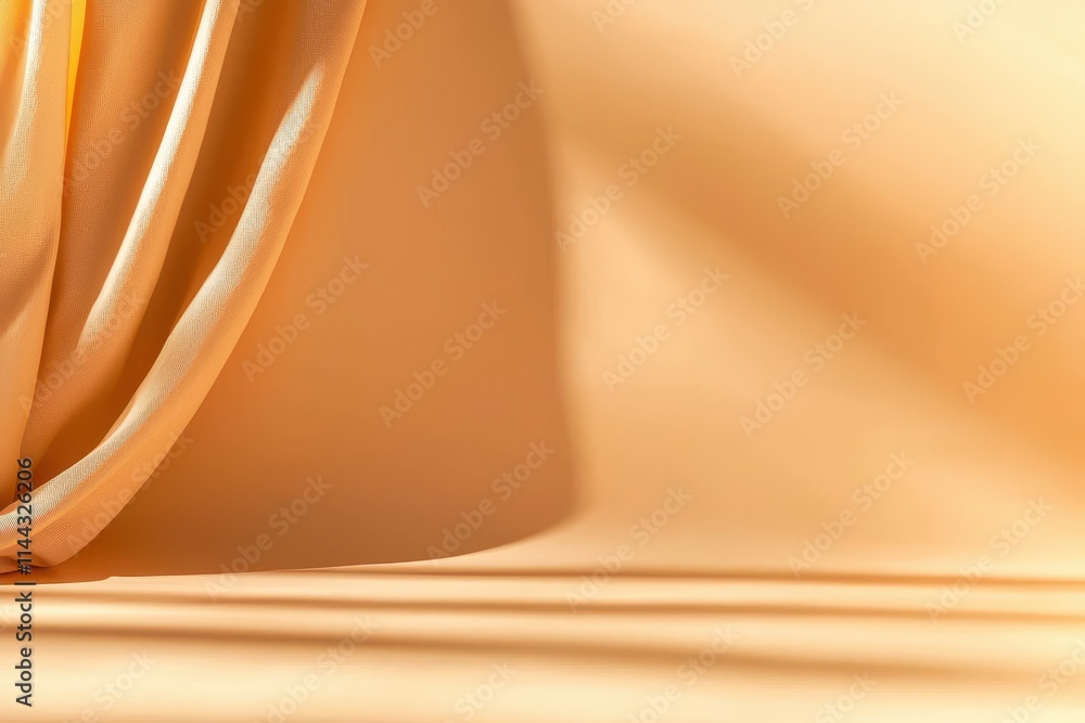 Poster soft drapery on smooth orange background with gentle shadows
