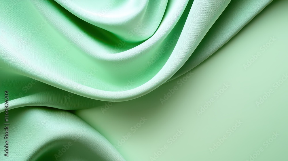 Aufkleber elegant soft green fabric drapery with gentle waves and texture