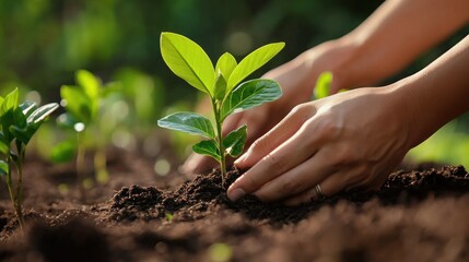A family planting trees in their backyard as part of an eco-friendly initiative to protect the environment.