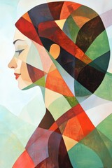 Fototapeta premium Colorful Abstract Portrait of a Woman - Modern Art Illustration Embracing Diversity and Identity in Geometric Shapes and Vivid Colors
