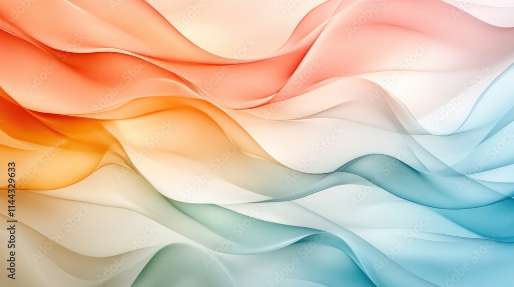 Poster abstract waves of orange, blue and white intertwine, creating dynamic and fluid forms this digital a