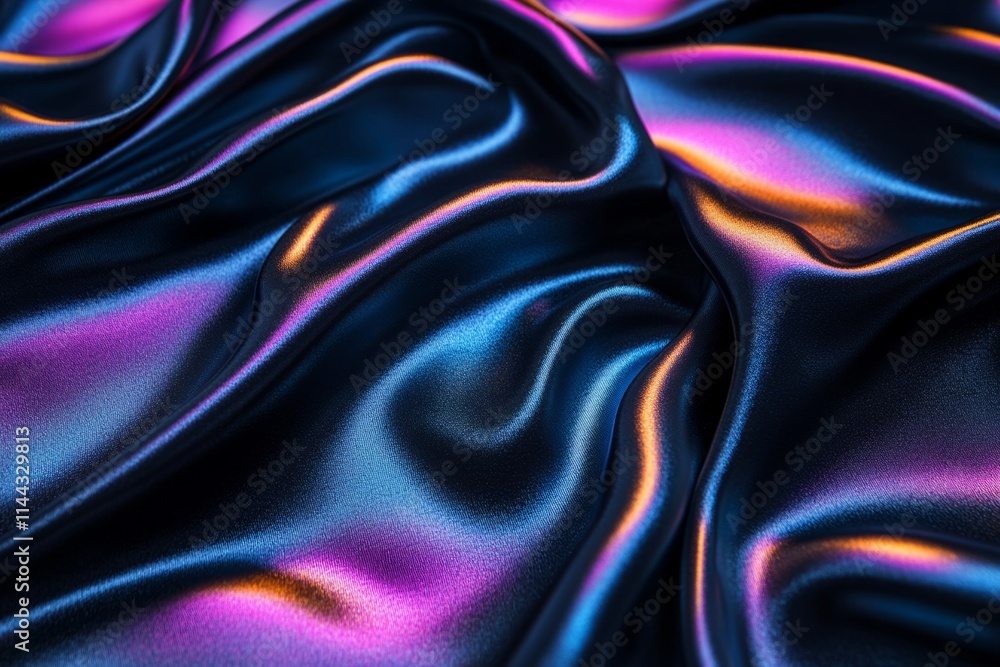 Poster luxurious dark fabric with iridescent highlights flows smoothly, creating an elegant backdrop