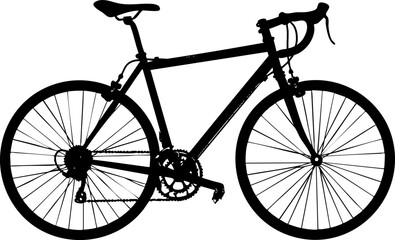 A sleek silhouette of a bicycle, ideal for illustrating cycling, transportation, and fitness-related themes.