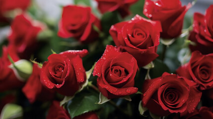 A close-up of red roses in full bloom