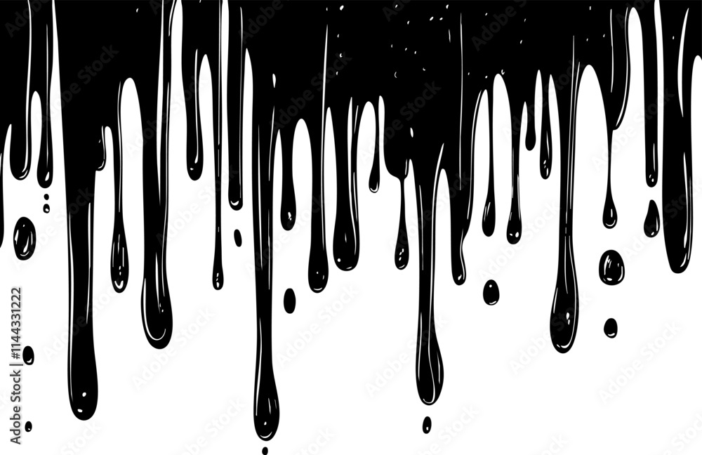 Poster a seamless design of black paint drips creating an abstract, fluid texture ideal for backgrounds or 