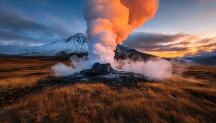 Fototapeta premium Explore the captivating beauty of an artistic geothermal vent surrounded by vibrant nature discover the power of a geothermal environment and its natural energy sources Observe the unique landscape