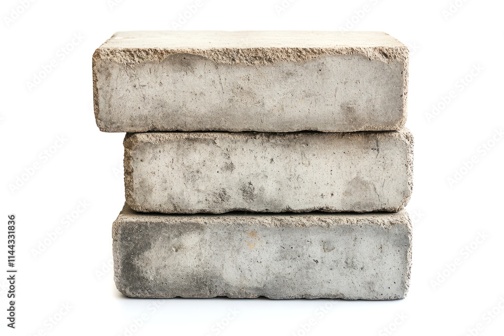 Poster three gray concrete bricks stacked on a white background, creating a simple yet powerful image of co