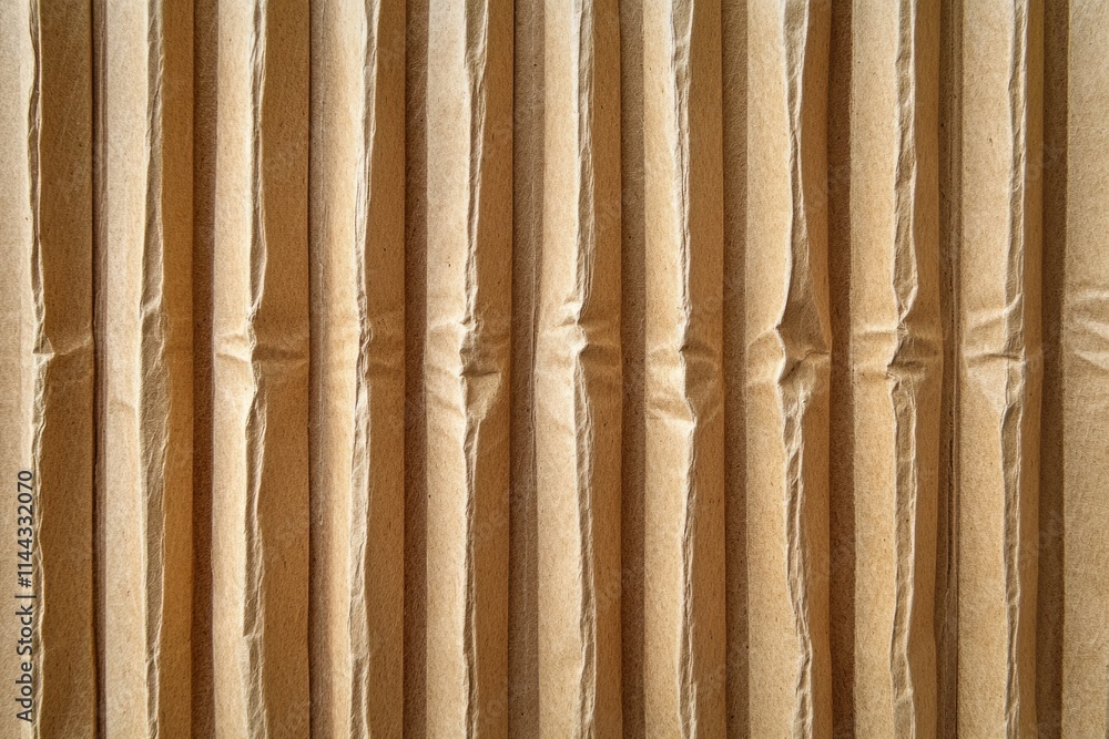 Poster corrugated cardboard forms a textured vertical pattern, with light and shadow enhancing the ridges a