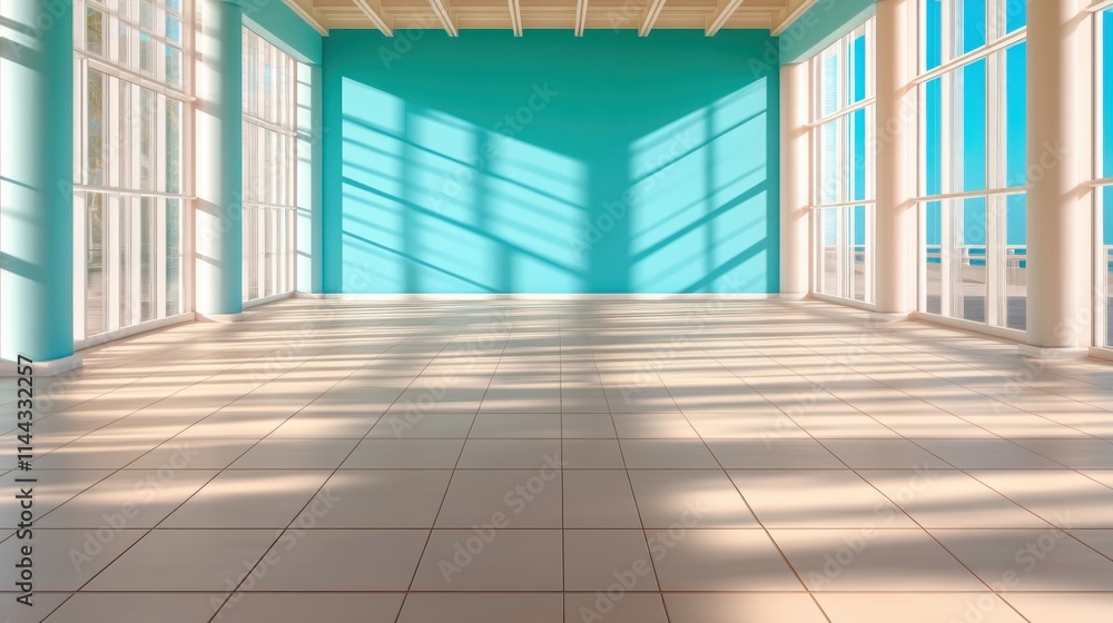 Aufkleber sunlight streaming through windows, casting grid shadows, visual metaphor for light and space in arc