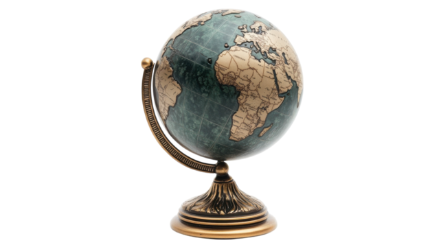 A Detailed Miniature Globe Displaying Continents on a White Background Suitable for Educational and Creative Projects.