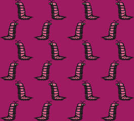Seamless pattern with funny cartoon caterpillar character