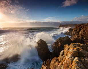 Obraz premium impressionistic seascape showcasing the dramatic interplay of light and shadow on crashing waves 