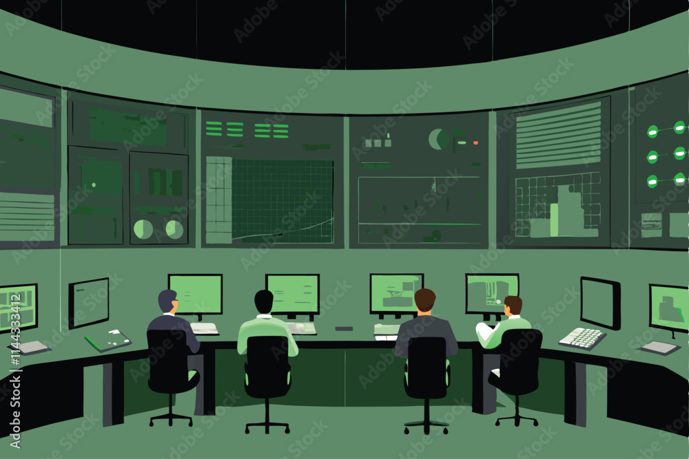 Poster design a futuristic vector illustration of an energy control center, showcasing intricate technologi