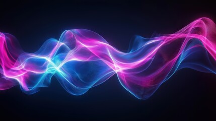 Abstract neon waves in vibrant pink and blue flowing dynamically against a dark background. Captures a mesmerizing, futuristic design with glowing curves and energetic, fluid motion.