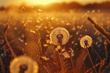 Dandelion In Field At Sunset   Freedom to Wish
