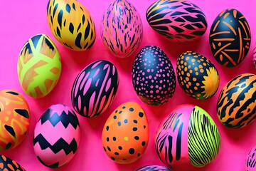 Fototapeta premium Abstract Easter egg collage with bold neon patterns